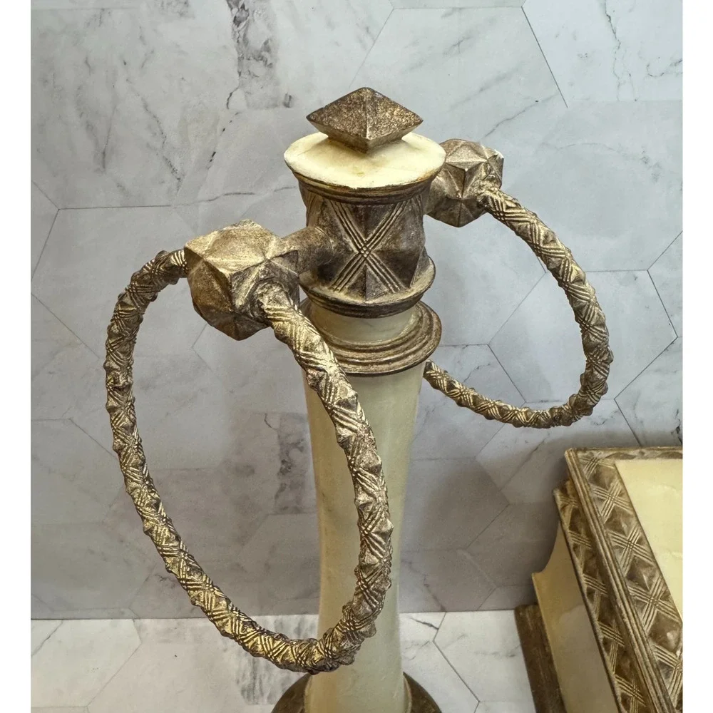 Vtg Towel Tree Tissue Cup Brunswick India Ink Bathroom Accessory Set Faux Marble